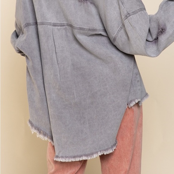 POL Button-Up Shacket in Grey - Picture 3 of 4
